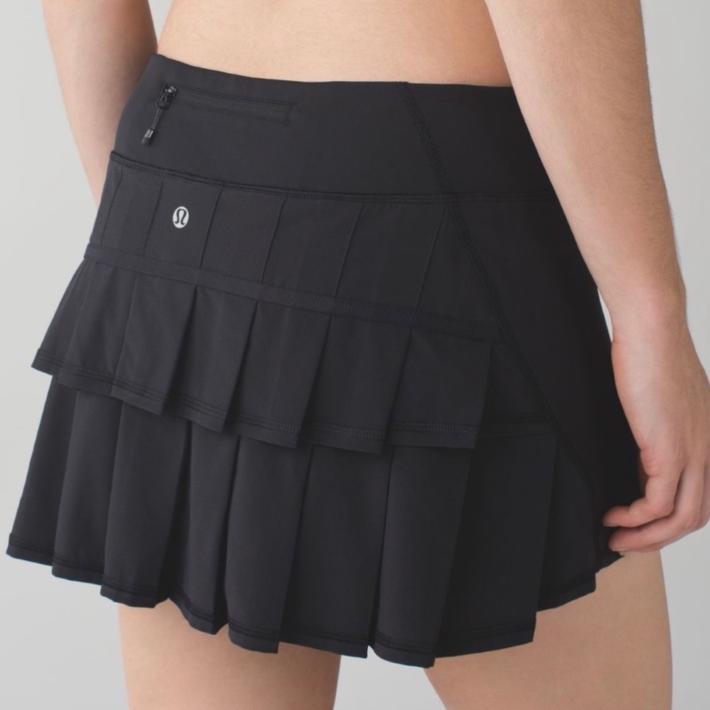 Lululemon Skirt Pace Setter Ruffle Tiered Pull On Black Activewear Mini Liner